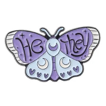 "Pronoun -He/They - Butterfly" Enamel Pin